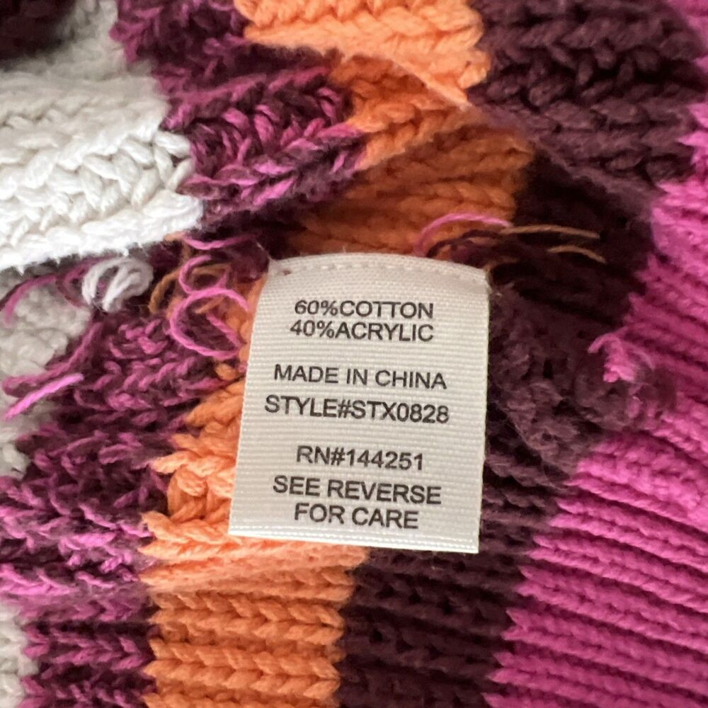 Jessica Simpson Sweater Women Small Pink Orange Striped Button Up Cardigan - Picture 7 of 12